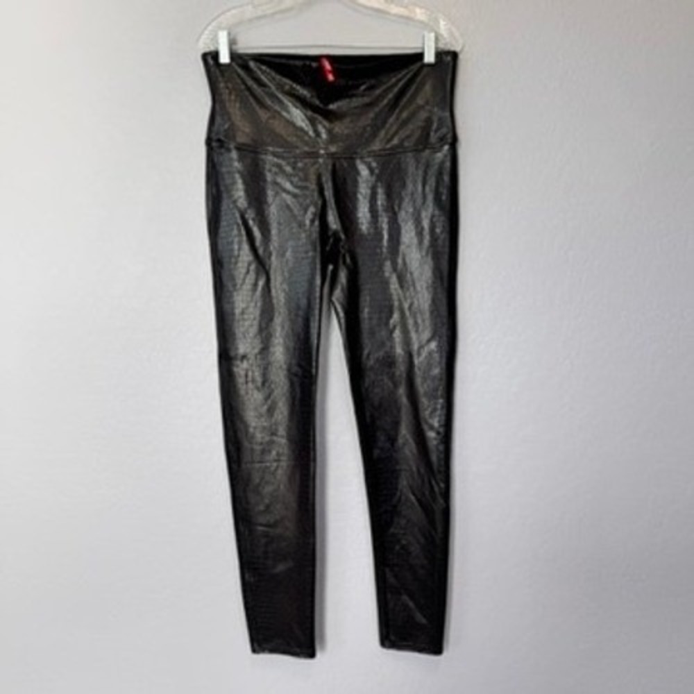 SPANX Faux Leather Black Brown Snake Print HighWaist Leggings 1X Shiny Plus Size